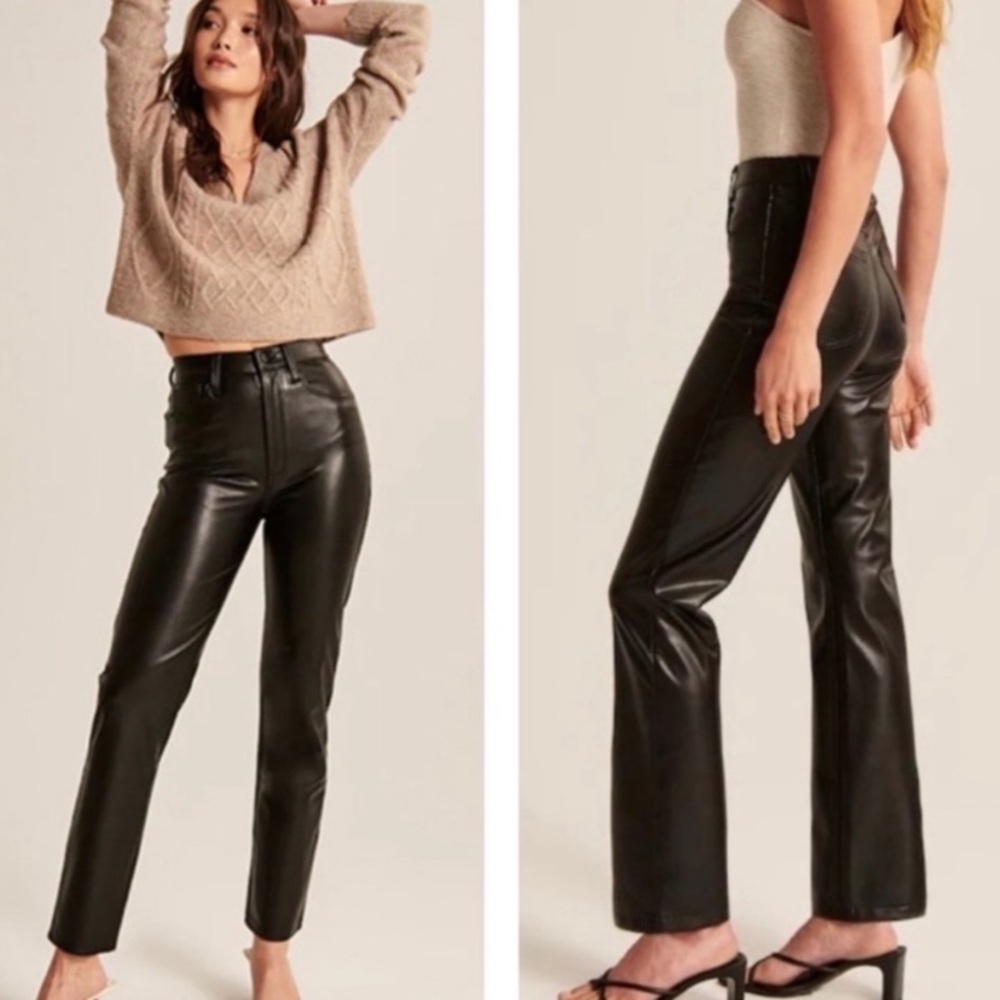 Abercrombie & Fitch NEW 26 Short 90s Straight Ultra High Rise Black Leather Pant